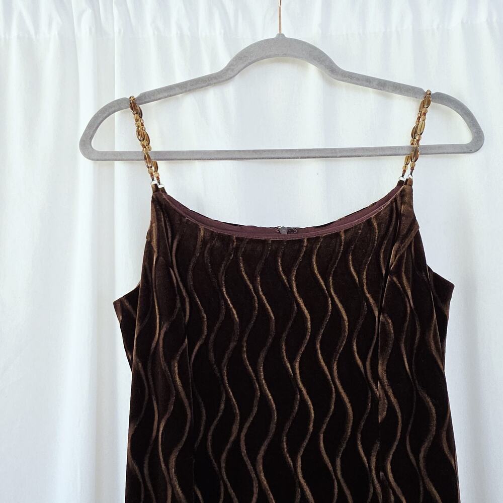 SCOTT MCCLINTOCK Brown Long Stretchy Velvet Formal Dress Size 6 Y2K Beaded Strap - Picture 4 of 13